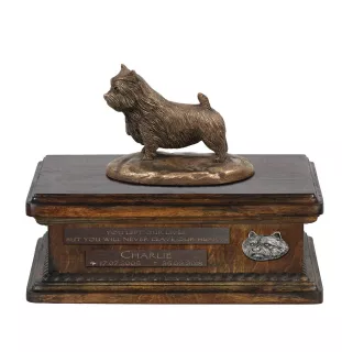 Norwich Terrier, Terrier de Norwich - urne pour cendres de chien, urne personnalisée avec une statuette, urne en bois avec un chien de la marque Art-Dog