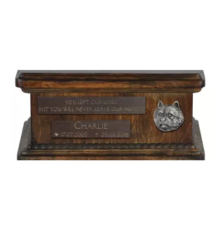 Norwich Terrier - urn for dog ashes, personalized urn with a statue, wooden urn with a dog by Art-Dog brand