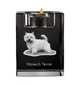 Norwich Terrier - Kerzenhalter mit Hundefoto, Teelichthalter aus Kristall, personalisiertes Geschenk der Marke Art-Dog
