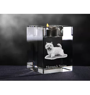 Norwich Terrier, Terrier de Norwich - Bougeoir avec photo de chien, porte bougie en cristal, cadeau personnalisé par la marque Art-Dog