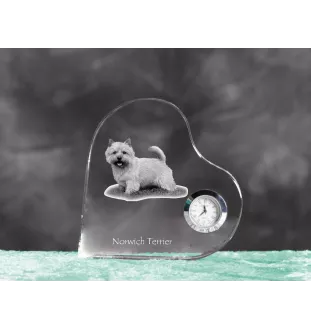 Norwich Terrier, Terrier de Norwich - horloge en cristal avec une photo de chien, horloge de table en forme de cœur, horloge debout personnalisée de la marque Art-Dog