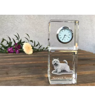 Norwich Terrier - Kristalluhr mit Foto, Hundebild im Kristall, personalisierte Schreibtischuhr von Art-Dog.