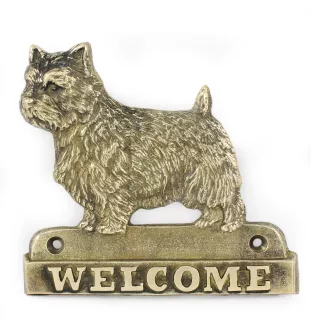 Norwich Terrier - a door sign with a dog, a brass welcome plaque, a unique sign with the inscription Welcome from the Art-Dog brand
