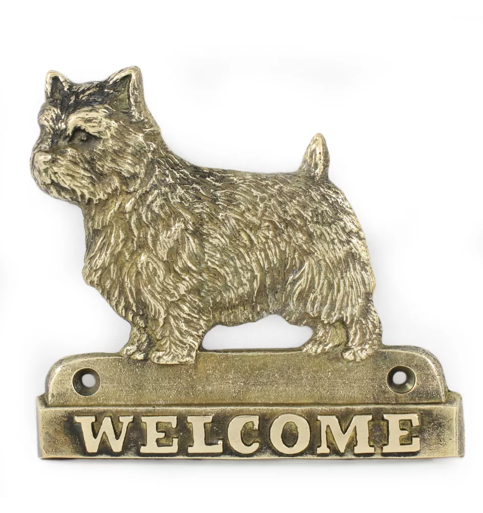 Norwich Terrier - Türschild mit Hund, messingfarbenes Willkommensschild, einzigartiges Schild mit der Aufschrift Welcome von der Marke Art-Dog