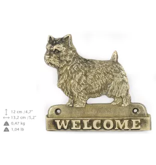 Norwich Terrier - a door sign with a dog, a brass welcome plaque, a unique sign with the inscription Welcome from the Art-Dog brand