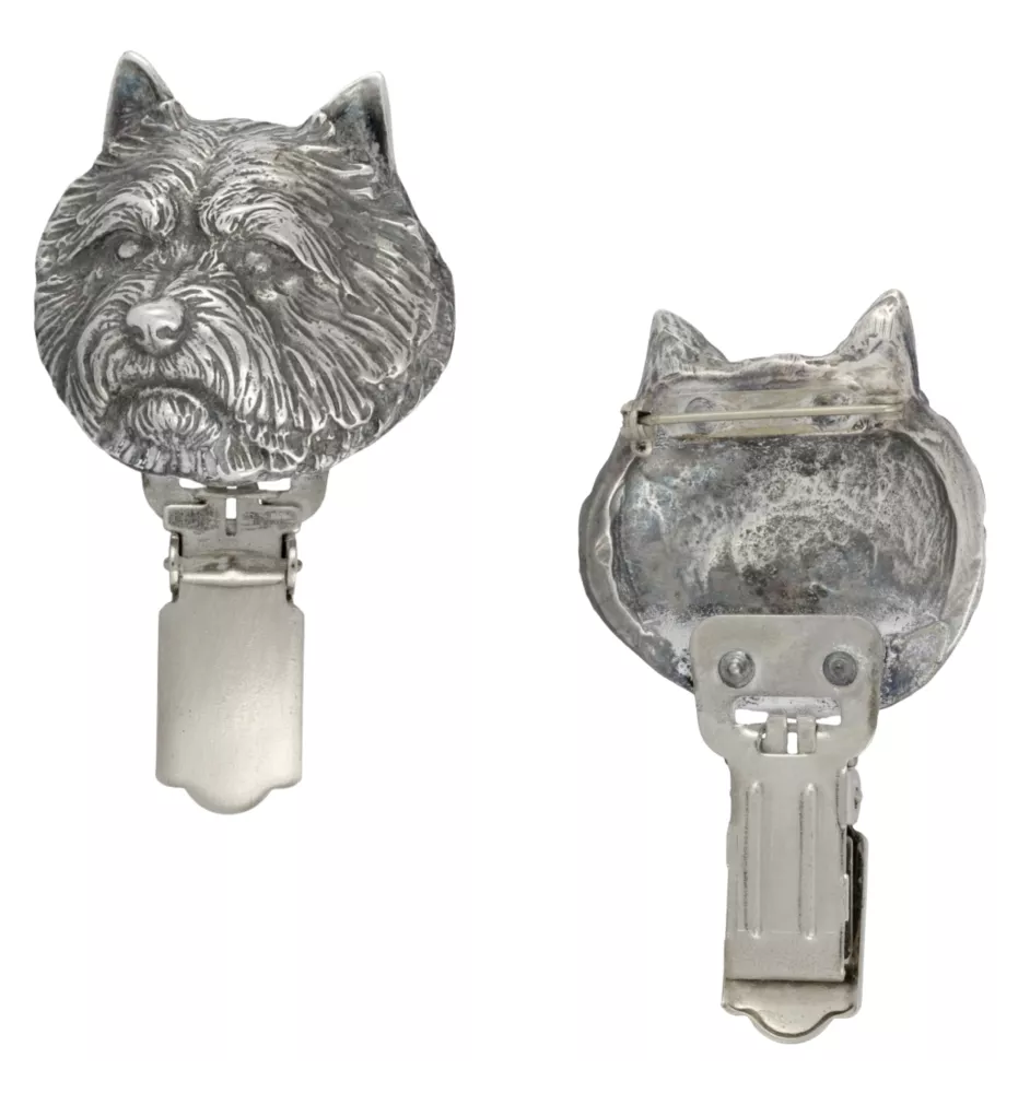Norwich Terrier, Terrier de Norwich - broche avec pince, support pour numéro de départ, épingle argentée pour exposition de chiens de la marque Art-Dog