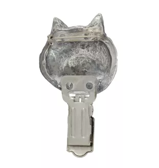 Norwich Terrier - brooch with a clip, holder for a start number, silver-plated dog show pin from the Art-Dog brand