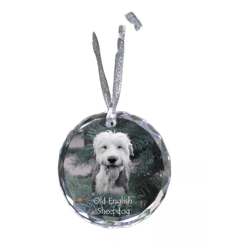 Old English Sheepdog - Kristallkugel mit Foto, Hundebild im Kristall, personalisierter Christbaumschmuck von Art-Dog.