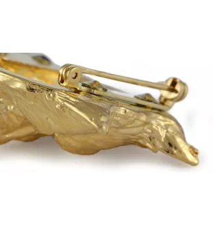Norwich Terrier - brooch with a clip, gold-plated holder for a race number, elegant dog show pin from Art-Dog brand