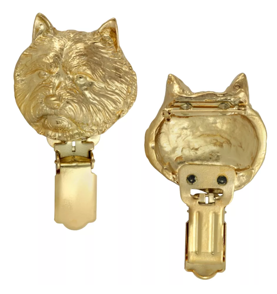 Norwich Terrier - brooch with a clip, gold-plated holder for a start number, a gift for a dog show by Art-Dog brand.