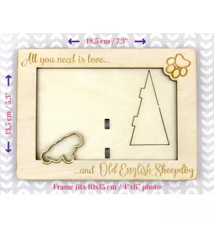 Old English Sheepdog - Photo frame, engraved wooden frame, a lovely gadget for the dog lover by Art-Dog
