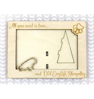 Chien de Berger Anglais - Cadre photo, cadre en bois gravé, un joli gadget pour l'amoureux des chiens par Art-Dog