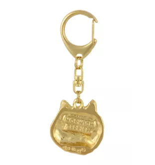 Norwich Terrier, Terrier de Norwich - porte-clés et collier avec chien dans une boîte, produit plaqué or de haute qualité, marque Art-Dog