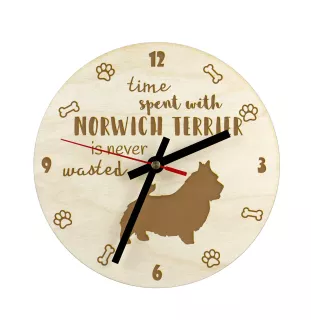 Norwich Terrier, Terrier de Norwich - horloge avec chien, horloge en bois, horloge murale pour les amoureux des chiens, horloge de bureau et étagère, Art-Dog