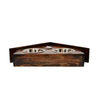 Norwich Terrier - wooden stand with bowls for a dog, decorative dog bowls, a gift for adopting a dog from the Art-Dog brand