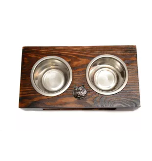 Norwich Terrier, Terrier de Norwich - support en bois avec des bols pour chien, bols pour chien en acier, cadeau pour l'adoption d'un chien de la marque Art-Dog