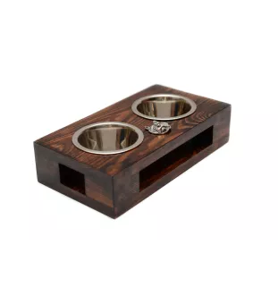 Norwich Terrier - wooden stand with bowls for a dog, steel dog bowls, a gift for adopting a dog from the Art-Dog brand