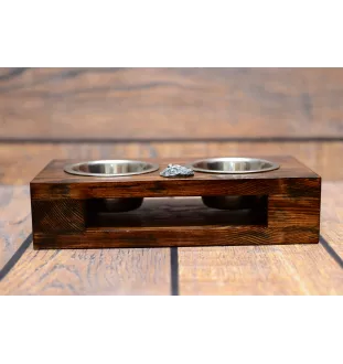 Norwich Terrier - wooden stand with bowls for a dog, steel dog bowls, a gift for adopting a dog from the Art-Dog brand