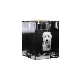 Old English Sheepdog - Kerzenhalter mit Hundefoto, Teelichthalter aus Kristall, personalisiertes Geschenk der Marke Art-Dog