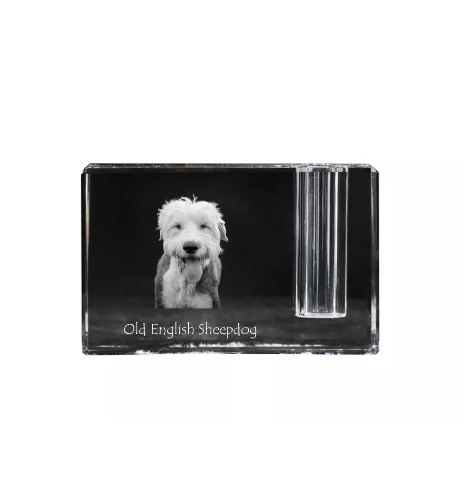 Old English Sheepdog - Stifthalter, Kristallorganizer mit Hundefoto, einzigartige Schreibtischdekoration der Marke Art-Dog