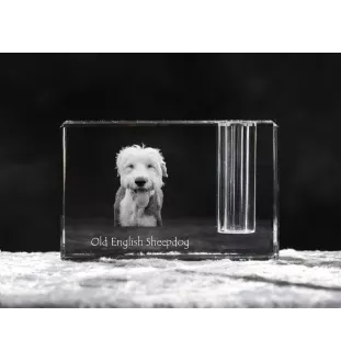 Owczarek staroangielski penholder kryształowy z psem Art-Dog