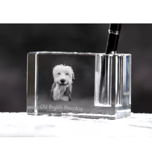Old English Sheepdog - Stifthalter, Kristallorganizer mit Hundefoto, einzigartige Schreibtischdekoration der Marke Art-Dog