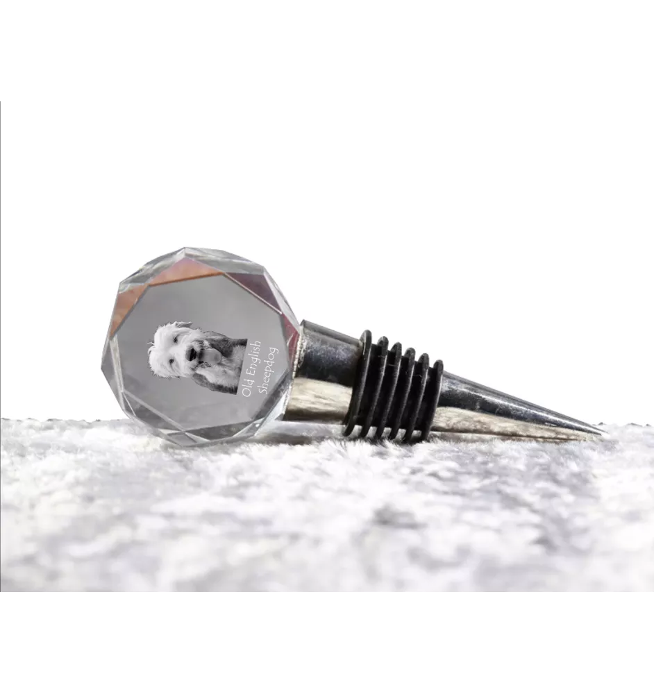 Old English Sheepdog - Flaschenverschluss, Weinverschluss aus Kristall mit Foto, personalisiertes Geschenk für Barkeeper der Marke Art-Dog