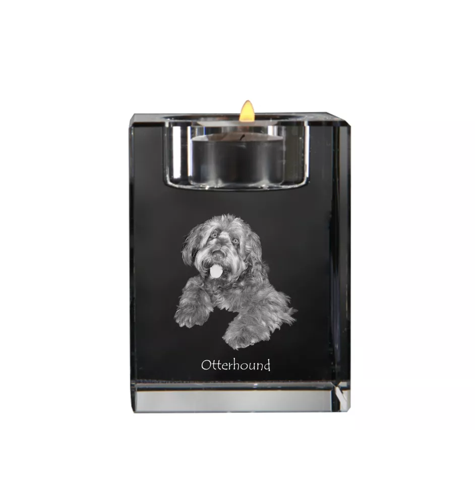 Otterhound - Candle holder with dog photo, crystal tealight holder, personalised gift by Art-Dog brand