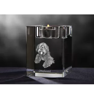 Chien à loutre, Otterhound - Bougeoir avec photo de chien, porte bougie en cristal, cadeau personnalisé par la marque Art-Dog