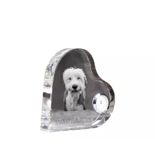 Chien de Berger Anglais - horloge en cristal avec une photo de chien, horloge de table en forme de cœur, horloge debout personnalisée de la marque Art-Dog