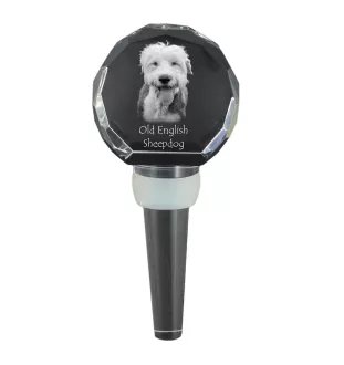 Old English Sheepdog - Crystal bottle stopper, unique wine stopper with photo, personalised gift for sommelier by Art-Dog brand