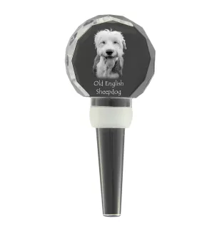 Old English Sheepdog - Crystal bottle stopper, unique wine stopper with photo, personalised gift for sommelier by Art-Dog brand