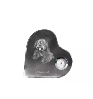 Otterhund, Otterhound - Kristalluhr mit einem Hundebild, Herzregal-Uhr, personalisierte Standuhr der Marke Art-Dog