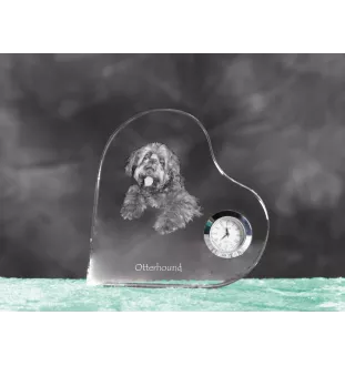 Otterhund, Otterhound - Kristalluhr mit einem Hundebild, Herzregal-Uhr, personalisierte Standuhr der Marke Art-Dog