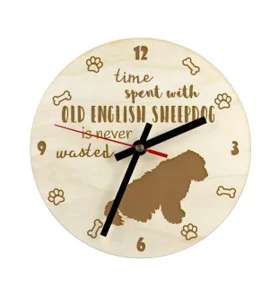 Chien de Berger Anglais - horloge avec chien, horloge en bois, horloge murale pour les amoureux des chiens, horloge de bureau et étagère, Art-Dog