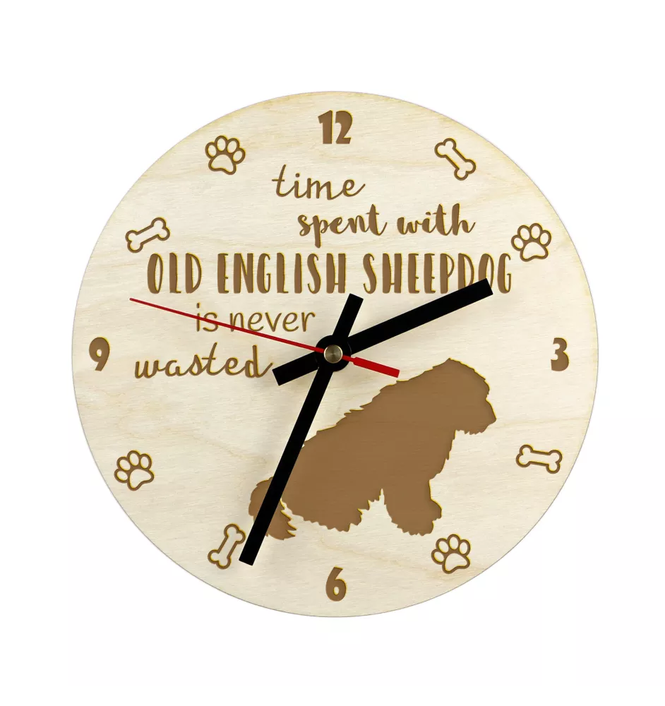 Chien de Berger Anglais - horloge avec chien, horloge en bois, horloge murale pour les amoureux des chiens, horloge de bureau et étagère, Art-Dog
