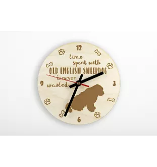 Chien de Berger Anglais - horloge avec chien, horloge en bois, horloge murale pour les amoureux des chiens, horloge de bureau et étagère, Art-Dog