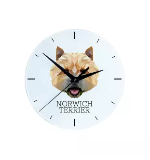 Norwich Terrier - geometric wall clock with a picture and the brand name Art-Dog