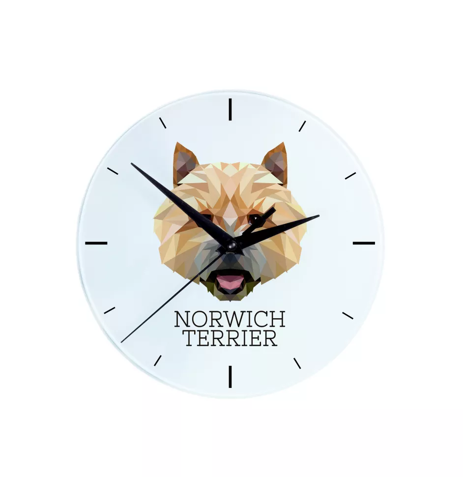 Norwich Terrier, Terrier de Norwich - horloge murale géométrique avec photo et logo de la marque Art-Dog