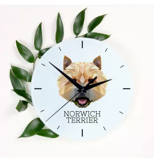 Norwich Terrier - geometric wall clock with a picture and the brand name Art-Dog