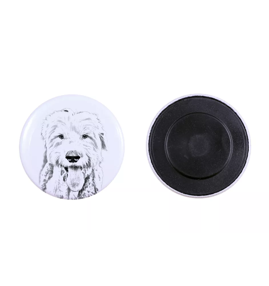Old English Sheepdog Magnet mit einem Hundepfotenabdruck, außergewöhnlich leicht, starker Magnet, handgefertigtes Produkt der Marke Art-Dog