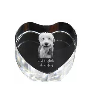 Old English Sheepdog - Hundebild im Kristall, Kristallherz, einzigartiger Bilderrahmen der Marke Art-Dog