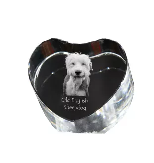 Chien de Berger Anglais - une photo de chien dans un cristal, un cœur en cristal, un cadre photo exceptionnel de la marque Art-Dog