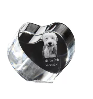 Old English Sheepdog - a photo of a dog in crystal, crystal heart, unique photo frame from the Art-Dog brand