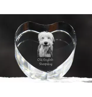 Old English Sheepdog - Hundebild im Kristall, Kristallherz, einzigartiger Bilderrahmen der Marke Art-Dog