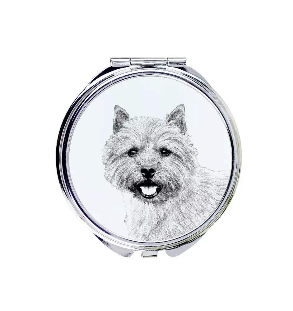 Norwich Terrier - Taschenspiegel mit Hund, personalisierter Taschenspiegel, kompakter Spiegel mit Art-Dog-Logo