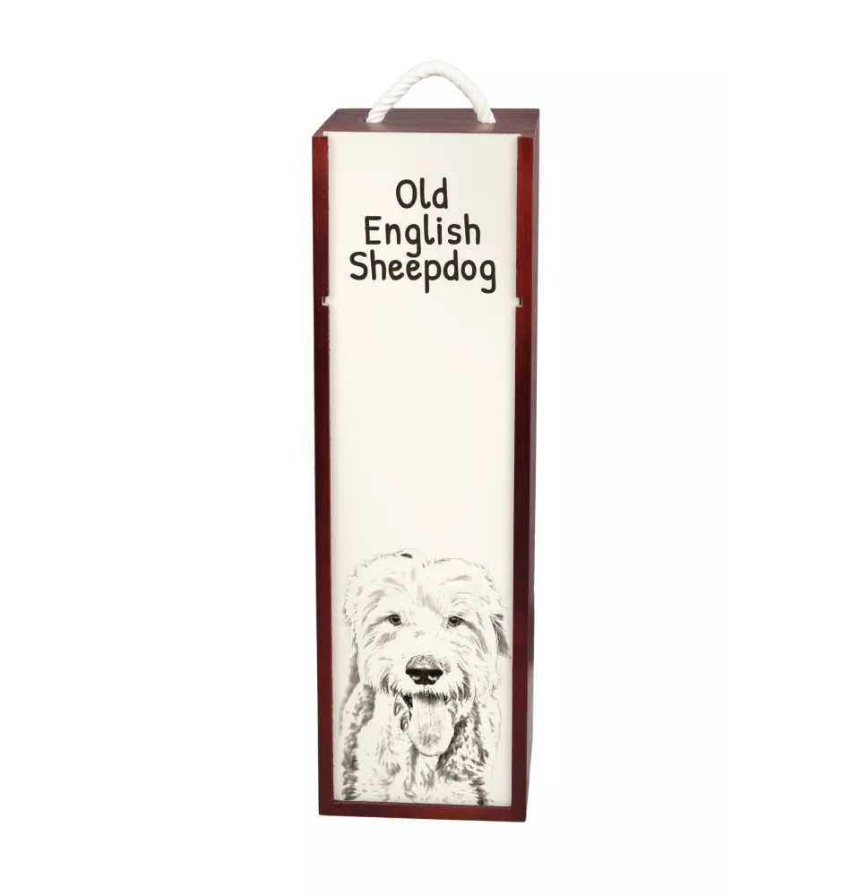 Old English Sheepdog - Weinbox mit Hund, Alkoholbox mit Grafik, personalisierte Geschenkbox der Marke Art-Dog
