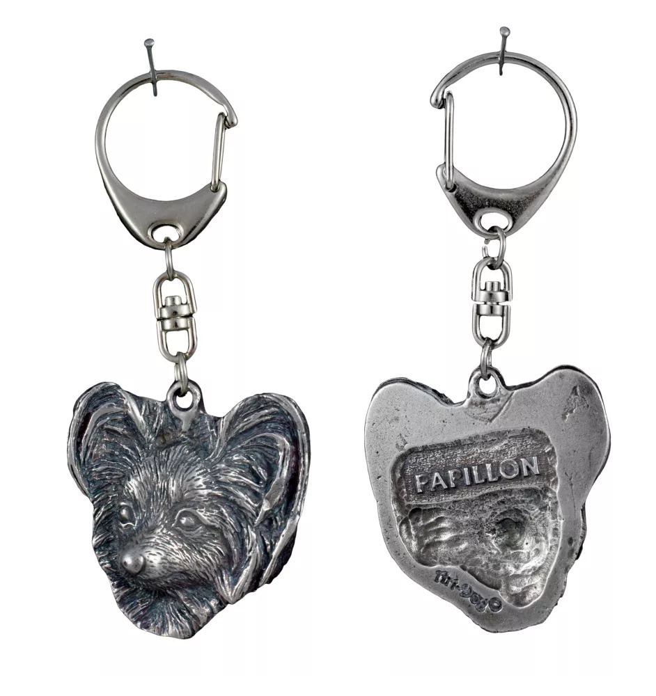 Papillon, Épagneul nain continental papillon - Porte-clés argenté avec chien, décoration de sac à main, pendentif de sac à dos par la marque Art-Dog