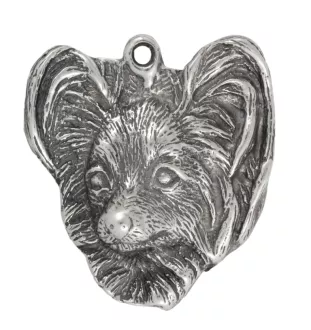 Papillon, Kontinentaler Zwergspaniel - Versilberter Schlüsselanhänger mit Hund, Handtaschen-Dekoration, Rucksack-Anhänger der Marke Art-Dog