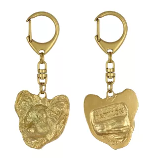 Papillon, Kontinentaler Zwergspaniel - Vergoldeter Schlüsselanhänger mit Hund, Handtaschenschmuck, Luxus-Accessoire der Marke Art-Dog
